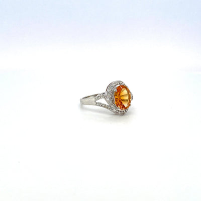 Citrine and Diamond Ring in 18K White Gold - KGR 15129