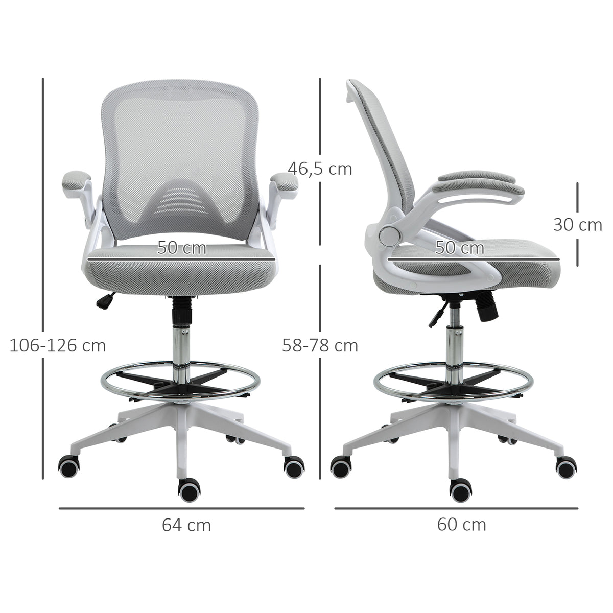 Fauteuil de bureau chaise de bureau assise debout hauteur réglable repose-pieds gris et blanc