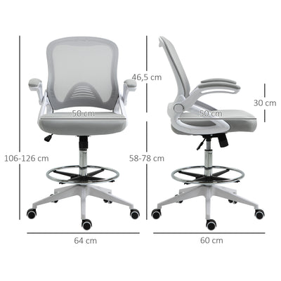 Fauteuil de bureau chaise de bureau assise debout hauteur réglable repose-pieds gris et blanc