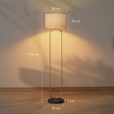 Lampadaire abat-jour en lin douille E27 style moderne interrupteur à pied pour salon et chambre 156 cm doré et noir