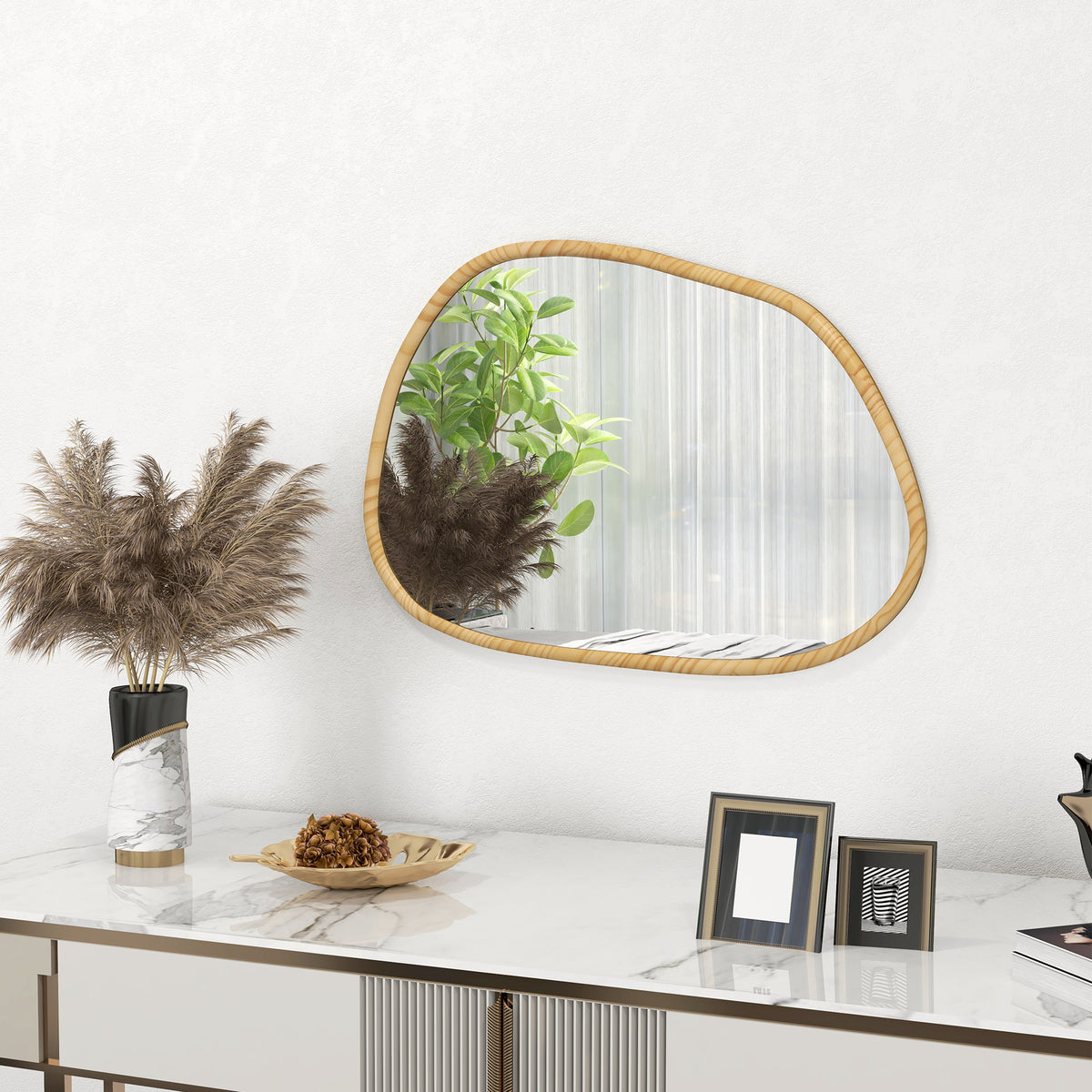 Miroir mural miroir décoratif forme organique avec cadre en bois horizontal ou vertical 70 x 50 cm naturel