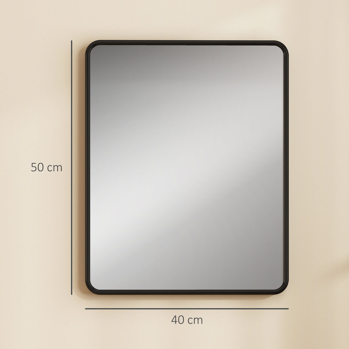 Miroir mural rectangulaire 50 x 40 cm, miroir décoratif moderne avec cadre en métal pour salon, entrée, couloir, noir