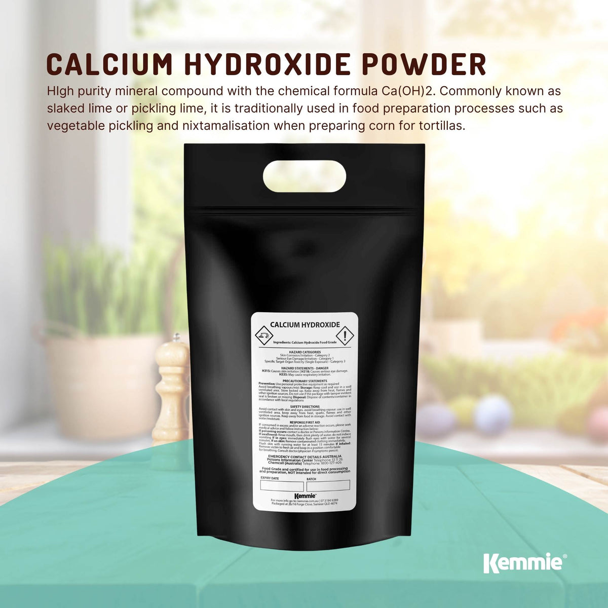 Kemmie 5Kg Calcium Hydroxide Powder - Food Grade Pickling Lime Slaked Lime FCC