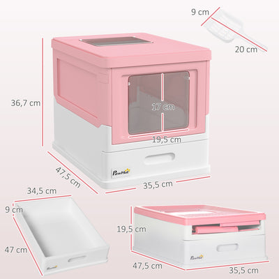 Maison de toilette pour chat pliable double porte battante et supérieure pelle fourni 47,5 x 35,5 x 36,7 cm rose