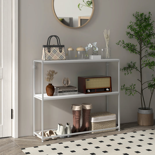 Table console en acier 2 étagères design moderne pour salon entrée couloir 100 x 30 x 87 cm blanc