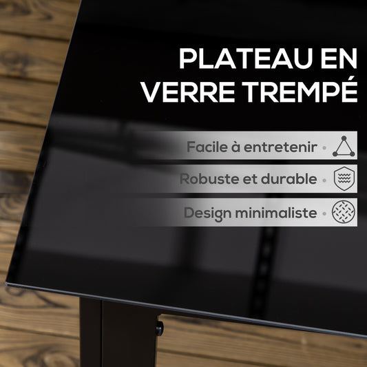 Table de jardin rectangulaire en aluminium et plateau en verre trempé - 6 personnes 150 x 90 x 74 cm noir