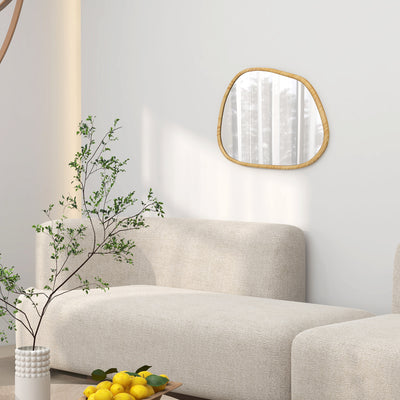 Miroir mural miroir décoratif forme organique avec cadre en bois horizontal ou vertical 80 x 60 cm naturel