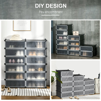 Armoire meuble à chaussures modulable 94L x 37l x 108H cm 12 cubes rectangulaires capacité 24 paires de chaussures