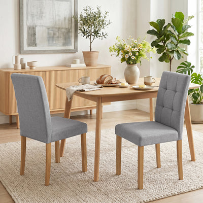 Lot de 2 chaises de salle à manger, chaise de cuisine moderne avec siège rembourré en tissu effet lin, gris clair
