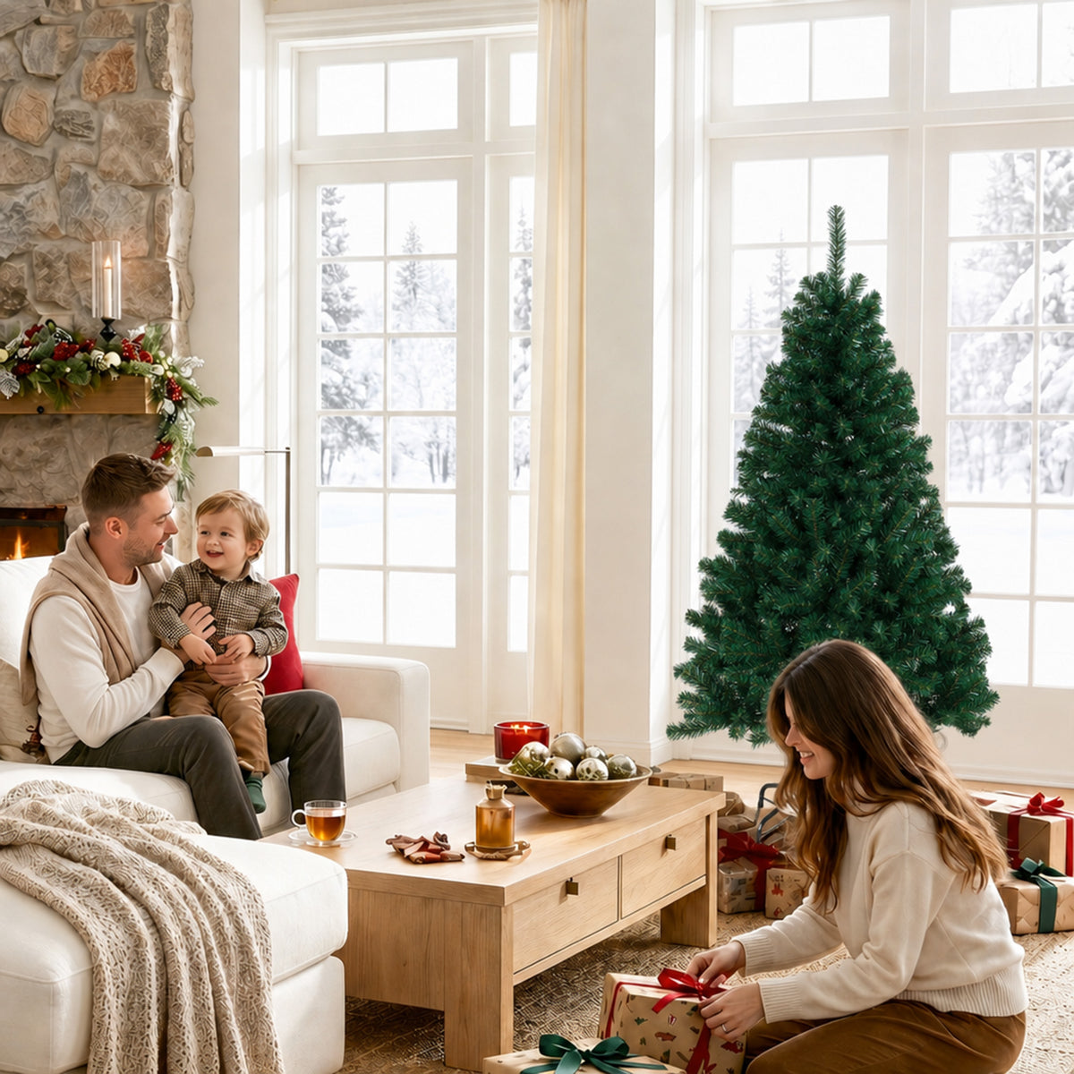 Sapin de Noël Artificiel 150 cm, Arbre de Noël avec 420 Pointes de Branches Articulées, Support Pliable en Acier, Vert