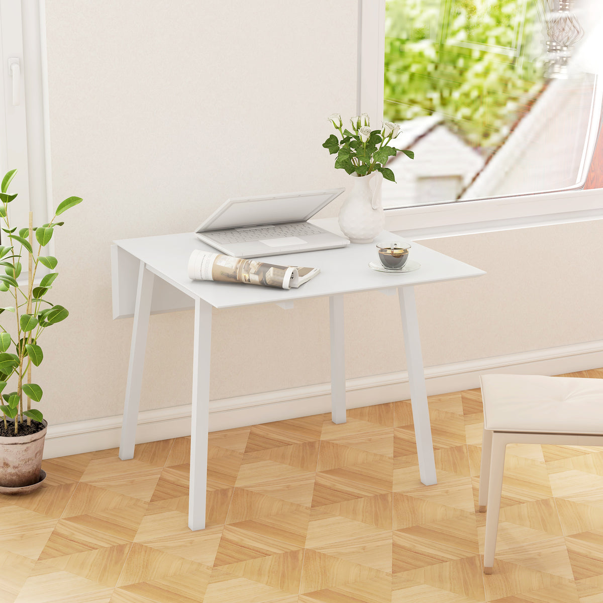 Table de cuisine pliable table à manger pliante avec plateau rabattable en bois pour 2 à 4 personnes blanc