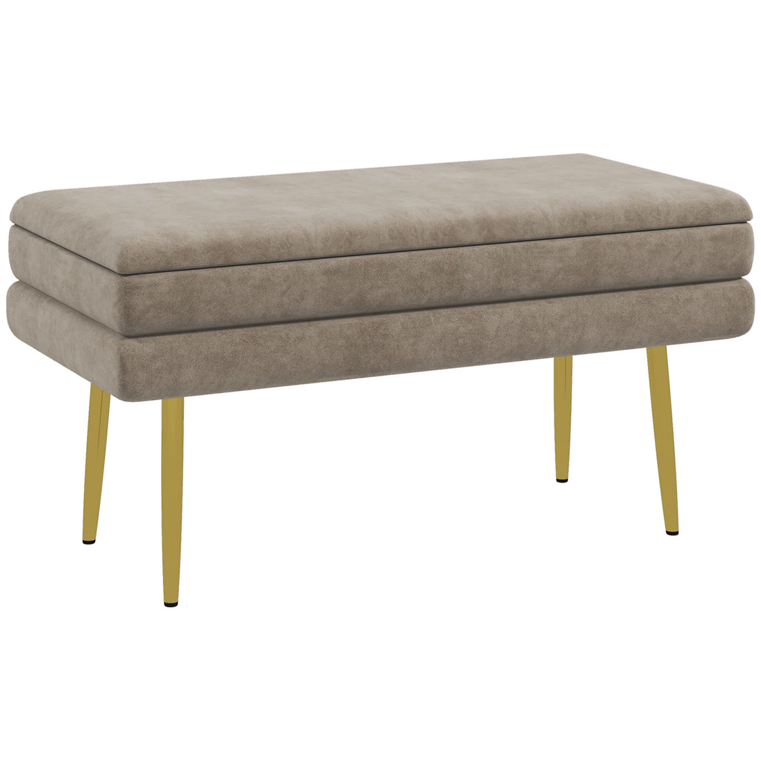 Banc banquette coffre de rangement 2 en 1 assise aspect velours et pieds acier - 79,5L x 37,5P x 43H cm beige et doré Aosom