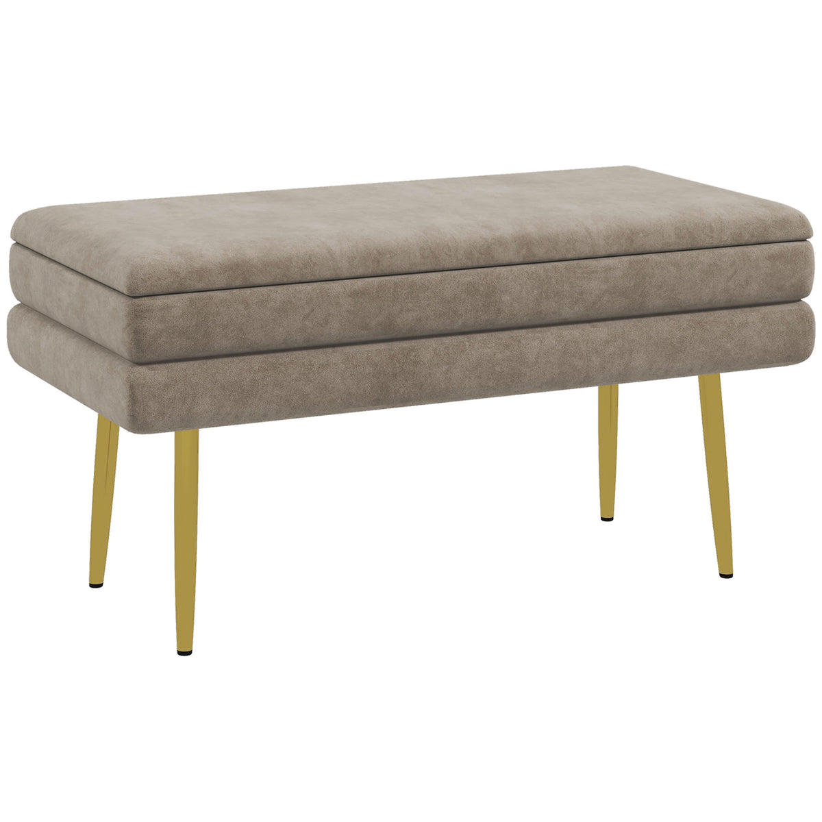Banc banquette coffre de rangement 2 en 1 assise aspect velours et pieds acier - 79,5L x 37,5P x 43H cm beige et doré Aosom
