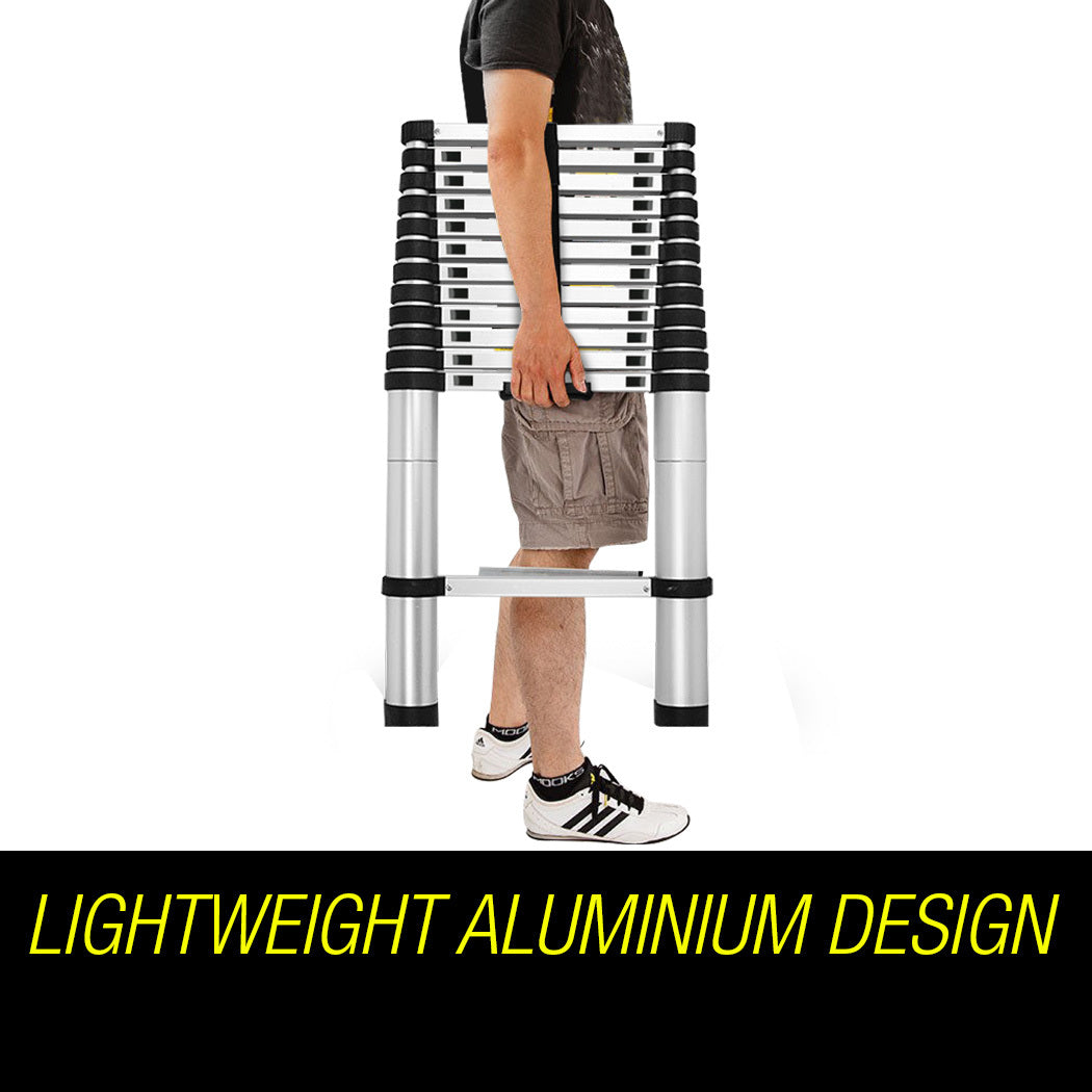 NNEMB 3.8m Telescopic Aluminium Ladder Alloy Extension Extendable Steps Multi Portable