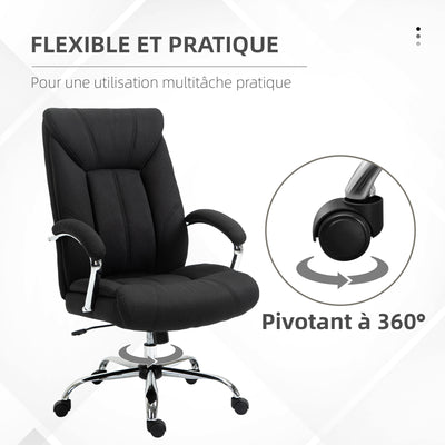 Fauteuil de bureau, chaise de bureau ergonomique, hauteur réglable, dossier haut, fonction de bascule, 65x78x118cm, noir