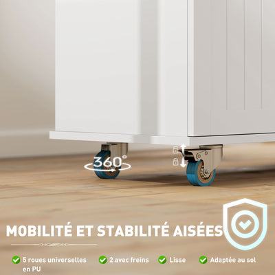 Îlot central cuisine mobile avec prise de courant et port USB, tablette à abattant, étagère réglable blanc