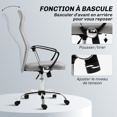 Fauteuil de bureau manager dossier ergonomique hauteur assise réglable pivotant tissu maille 63x65x119109-119cm gris