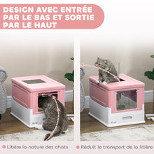 Maison de toilette pour chat pliable double porte battante et supérieure pelle fourni 47,5 x 35,5 x 36,7 cm rose