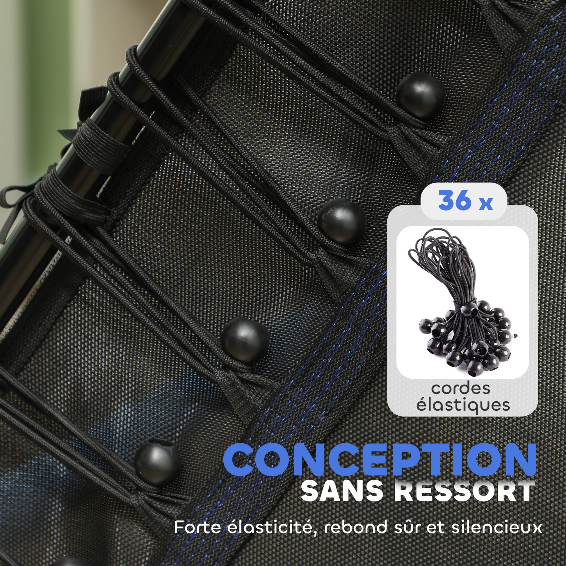 Trampoline pour enfant 1,22 x 1,11 x 1,9 m filet de sécurité porte zippée 6 poteaux rembourrés inclus bleu noir