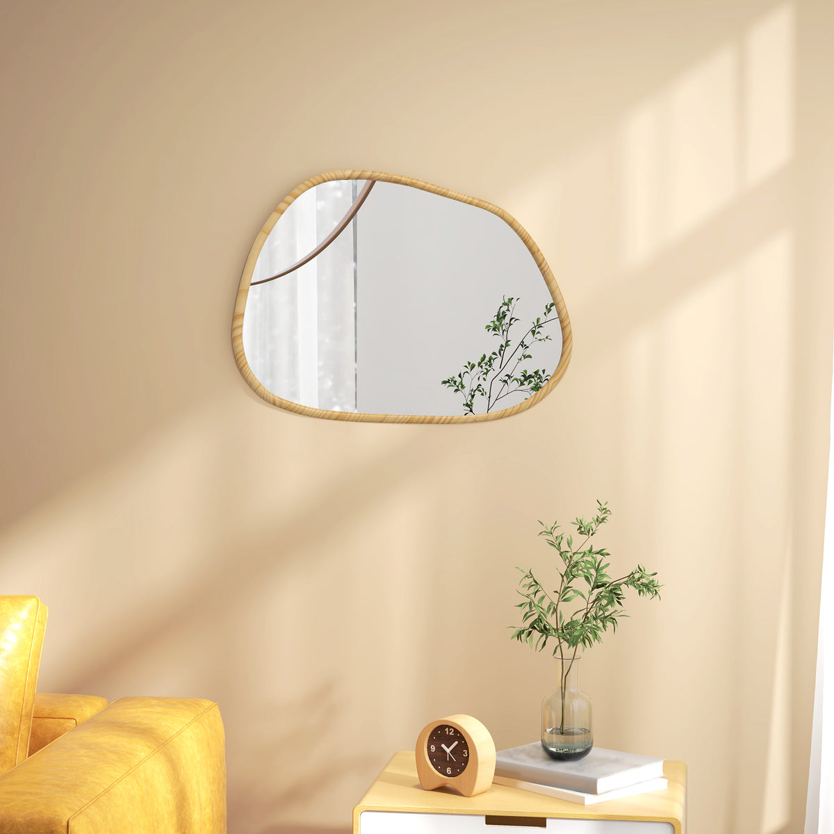 Miroir mural miroir décoratif forme organique avec cadre en bois horizontal ou vertical 70 x 50 cm naturel