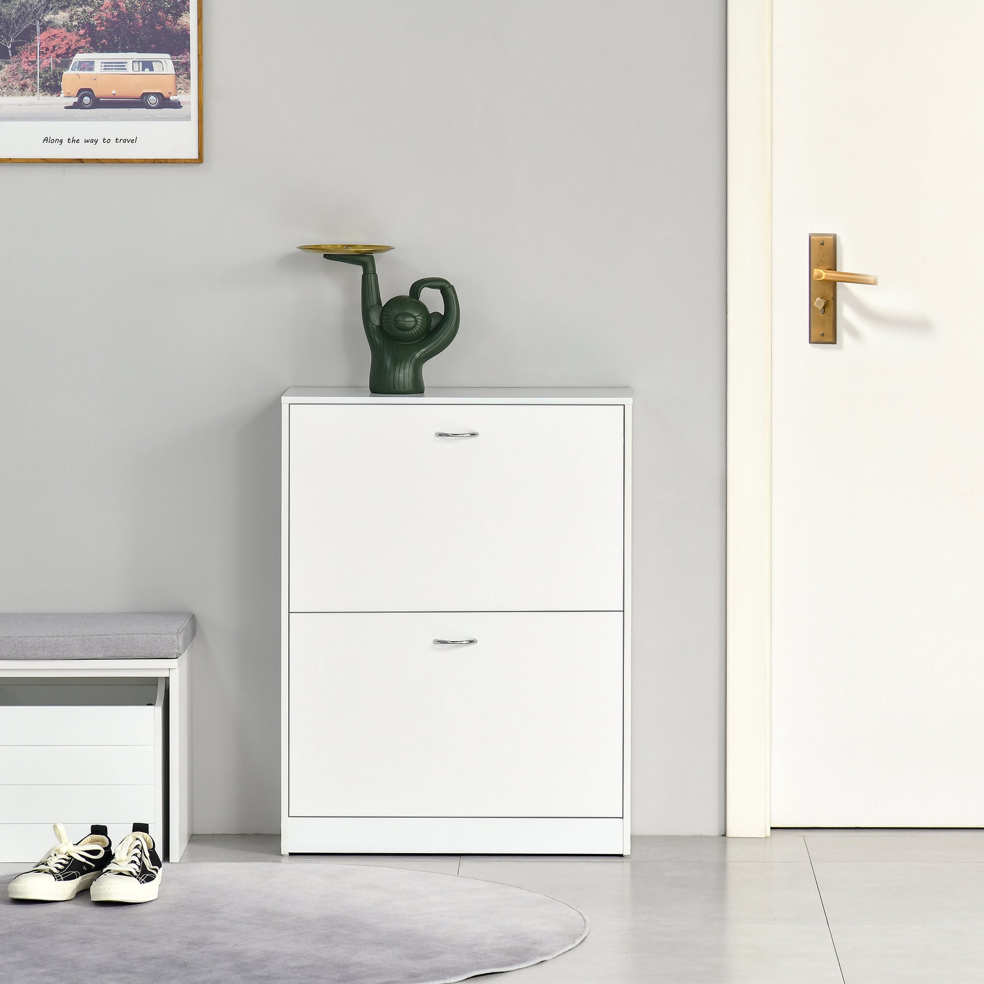 Armoire à Chaussures Meuble à Chaussures dim. 60L x 24l x 80H cm 2 Portes abattantes Blanc