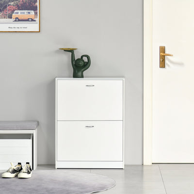 Armoire à Chaussures Meuble à Chaussures dim. 60L x 24l x 80H cm 2 Portes abattantes Blanc