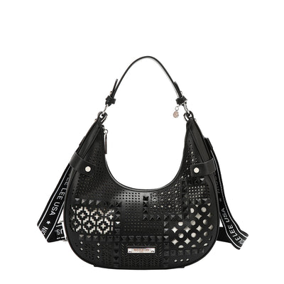 BOLSO DE HOMBRO CON RECORTE GEOMÉTRICO (NEGRO)