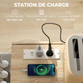 Îlot Central Cuisine avec Plateau Rabattable 2 Prises et 2 Ports USB Desserte de Cuisine sur Roulettes 3 Tiroirs Blanc