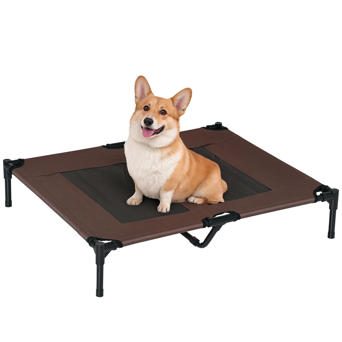 Lit sur pieds lit pour chien chat lit de camp lit surélevé animaux grand confort tissu Oxford textilène micro-perforé métal 92L x 76l x 18H cm café