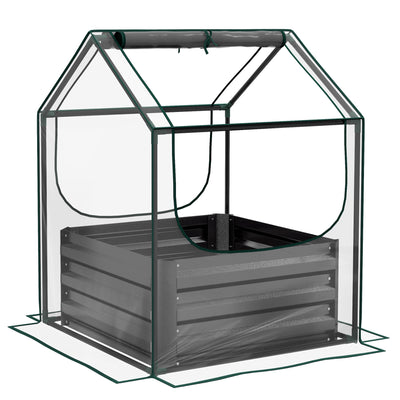 Carré potager de jardin avec mini serre, jardinière surélevée en acier galvanisé, 70 x 70 x 90 cm, gris foncé