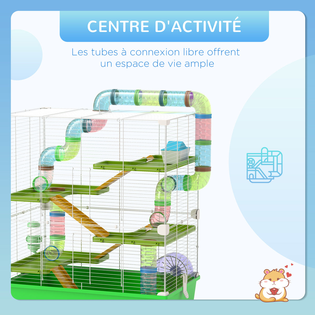 Grande cage pour hamsters cage pour rongeur 5 niveaux avec tunnels abreuvoir roue maisonnette échelles