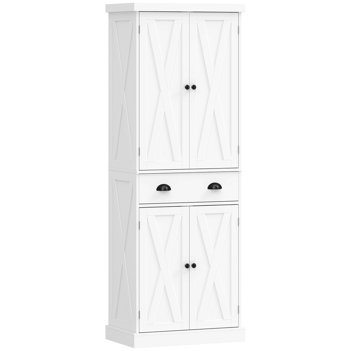 Buffet Haut Cuisine, Armoire de Cuisine avec 4 Portes, Tiroir et Étagères Réglables, Style Rustique, 62x38x173cm, Blanc