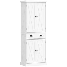 Buffet Haut Cuisine, Armoire de Cuisine avec 4 Portes, Tiroir et Étagères Réglables, Style Rustique, 62x38x173cm, Blanc