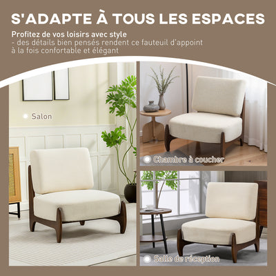 Fauteuil salon en chenille, fauteuil chambre confortable, coussin épais, assise rembourrée, 72 x 73,5 x 81 cm, crème