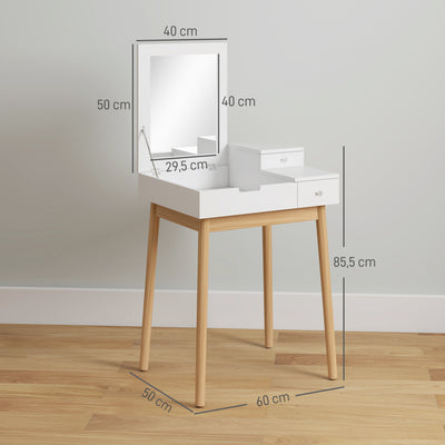 Coiffeuse avec miroir table de maquillage style moderne - 2 tiroirs, miroir rabattable pour chambre à coucher, salon, 60 x 50 x 85,5 cm blanc