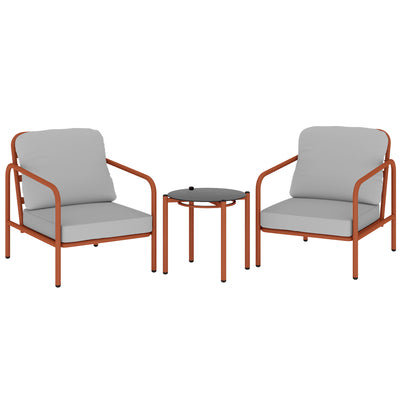 Salon de Jardin 3 Pièces, 2 Fauteuils, 1 Table Basse, Coussins Épais, Plateau en Verre Trempé, 63x77x76cm, Rouge Vineux