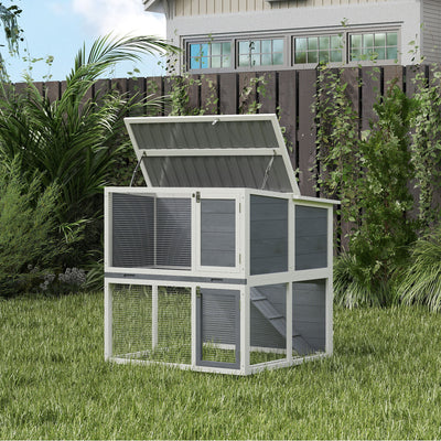 Clapier lapin extérieur cage à lapin 2 étages spacieux toit double ouverture plateau amovible 98x95x102,5cm gris