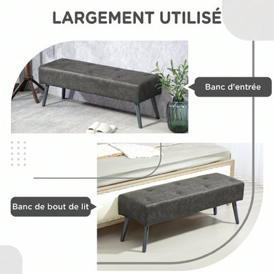 Banc bout de lit banquette capitonnée style vintage 114 x 38 x 42 cm piètement bois revêtement gris