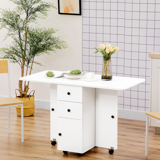 Table de cuisine pliable table à manger pliante 2 plateaux rabattables avec 2 tiroirs 1 placard blanc