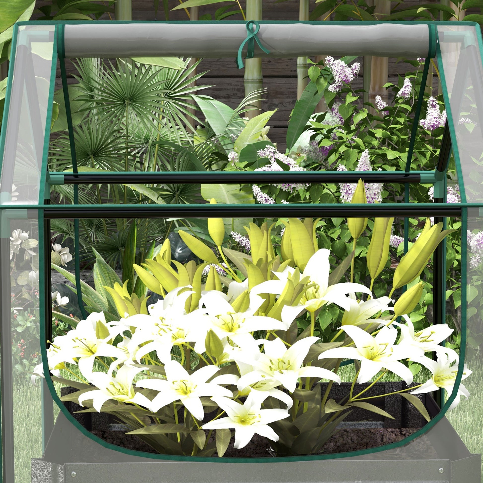 Carré potager de jardin avec mini serre, jardinière surélevée en acier galvanisé, 70 x 70 x 90 cm, gris foncé