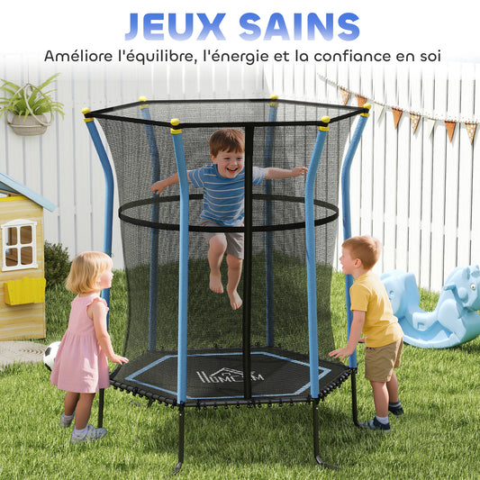 Trampoline pour enfant 1,22 x 1,11 x 1,9 m filet de sécurité porte zippée 6 poteaux rembourrés inclus bleu noir
