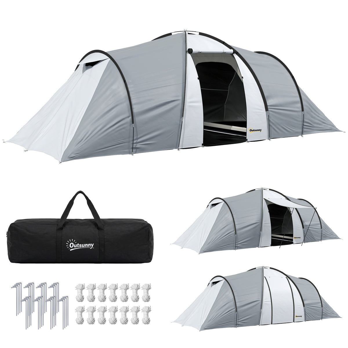 Tente de camping familiale 4 personnes dôme 2 chambres 1 séjour et 1 auvent anti-UV Imperméable 2000 mm multicolore