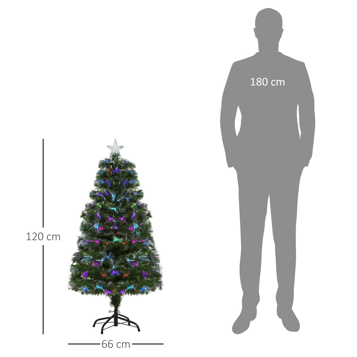 Sapin de Noël Artificiel Arbre de Noël Lumineux 120cm en Fibre Optique Deco Noël lumière à Variation de Couleurs 130 LED Vert