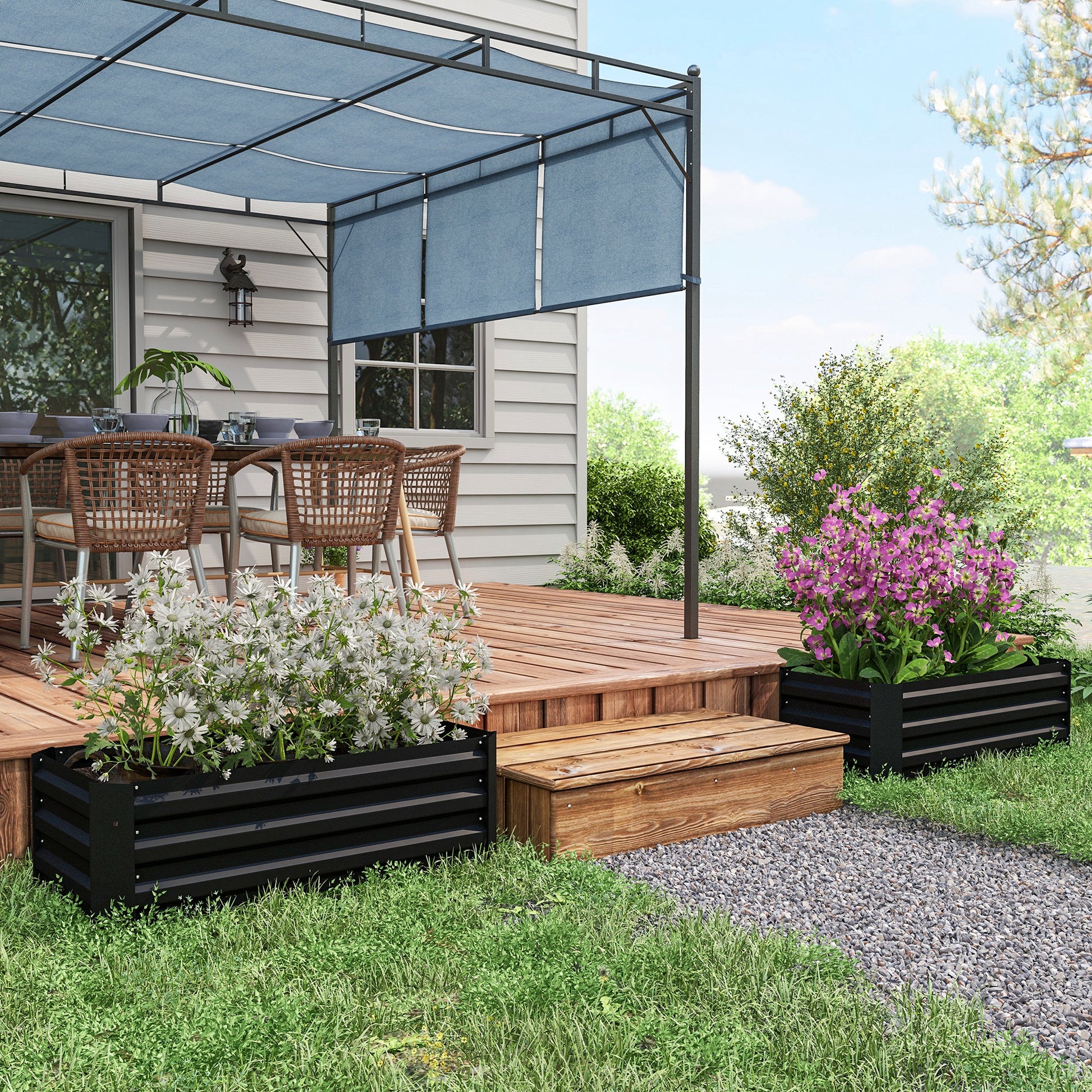 Lot de 2 carré potager de jardin dim. 100L x 50l x 30H cm - tôle d'acier ondulée noir