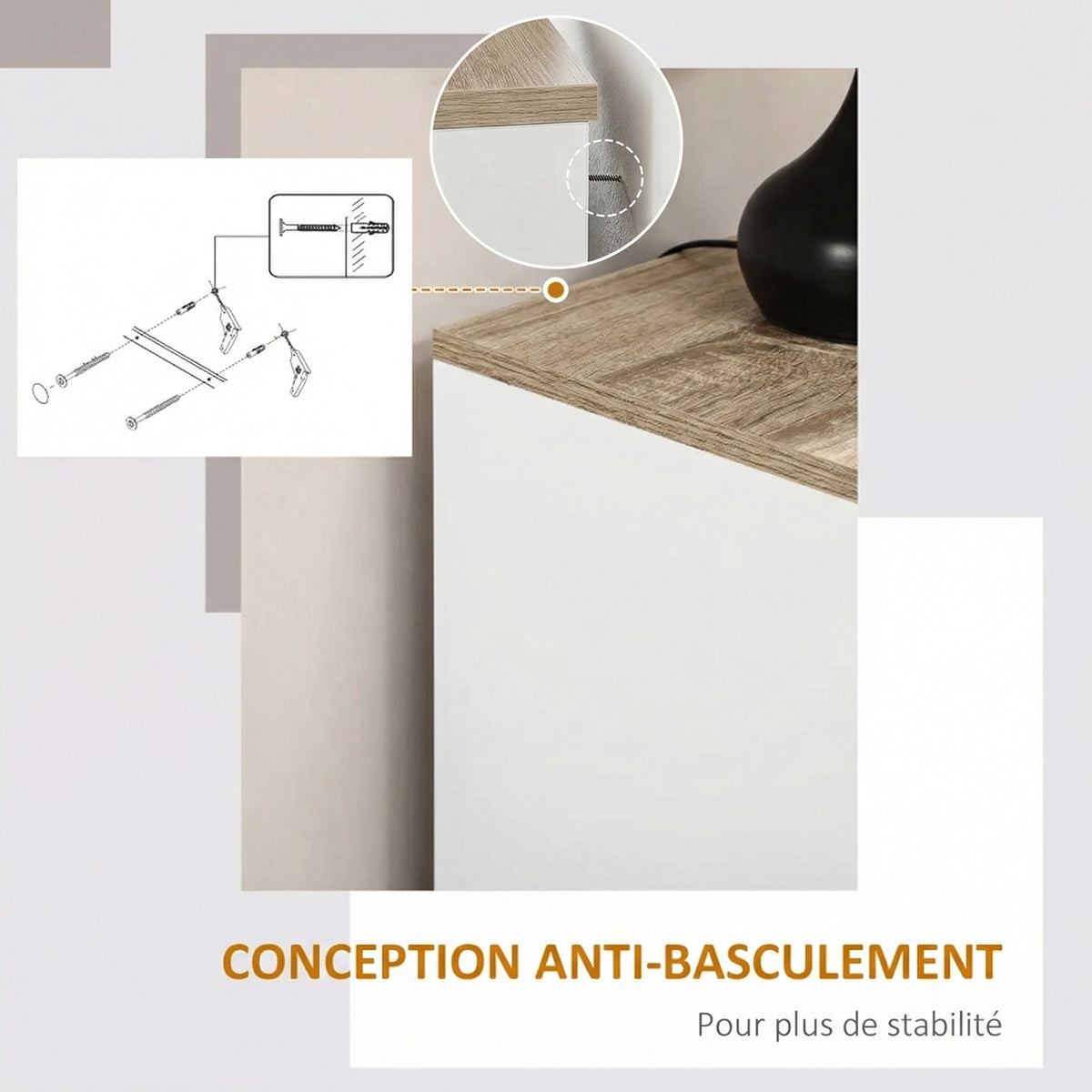 Buffet meuble cuisine rangement avec placard à portes et étagères réglables, 60 x 30 x 90 cm, blanc