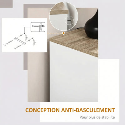Buffet meuble cuisine rangement avec placard à portes et étagères réglables, 60 x 30 x 90 cm, blanc