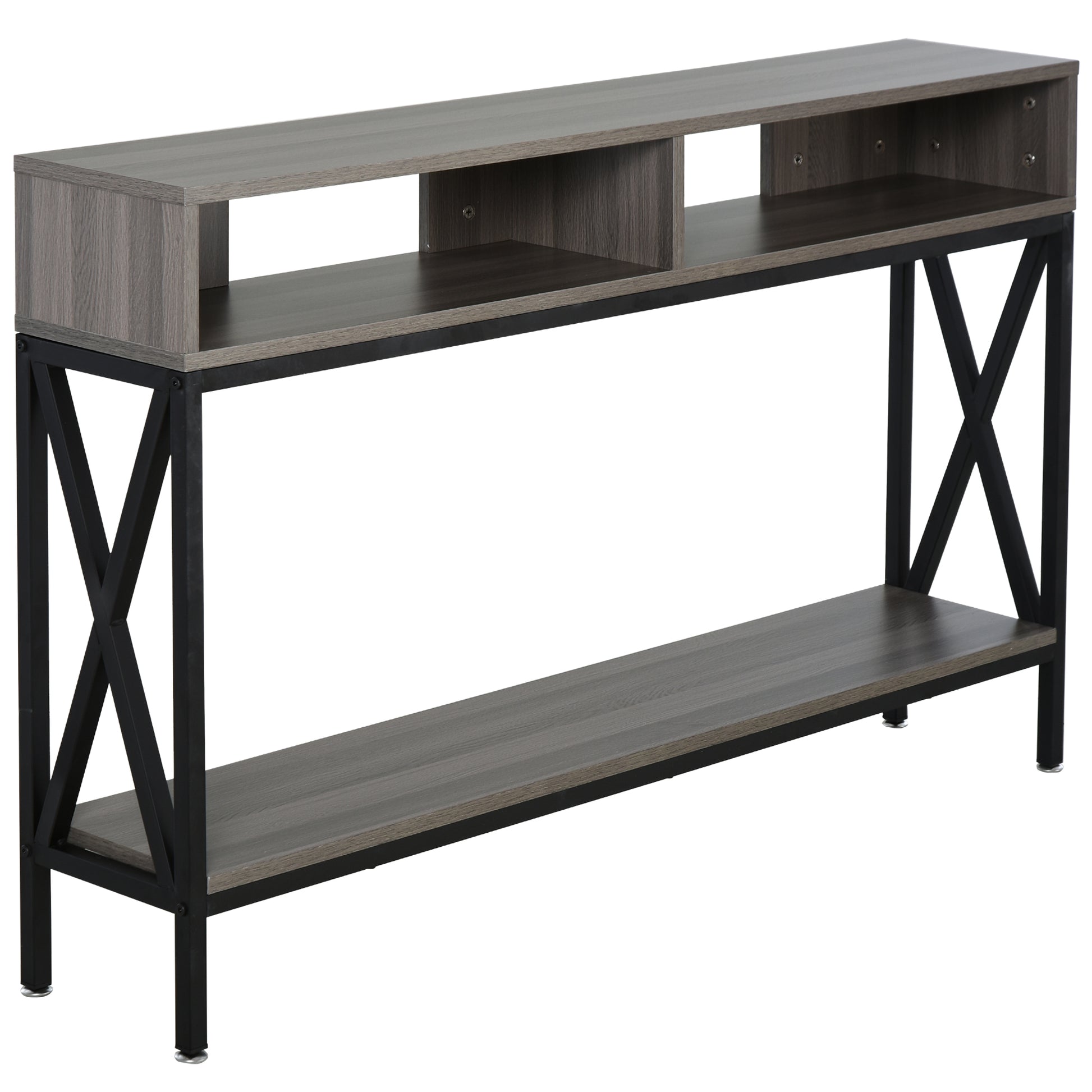 Table Console Table d'Entrée Industriel Multi-rangements 120 x 23,5 x 75 cm Bois Gris