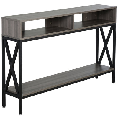 Table Console Table d'Entrée Industriel Multi-rangements 120 x 23,5 x 75 cm Bois Gris