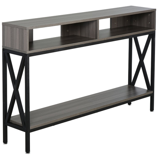 Table Console Table d'Entrée Industriel Multi-rangements 120 x 23,5 x 75 cm Bois Gris
