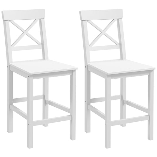 Lot de 2 chaises hautes, chaises de bar style campagne chic en bois hauteur 60 cm avec repose-pieds, blanc